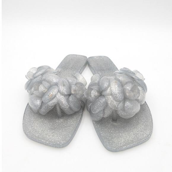 Jeffrey Campbell Fleuris Jelly Flip Flop Thong Sandal Silver Size US8 EU39 - Picture 2 of 8